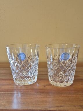 Astral Full Lead Crystal Diamond Pattern Cut Clear Whiskey Glasses - Set of 2